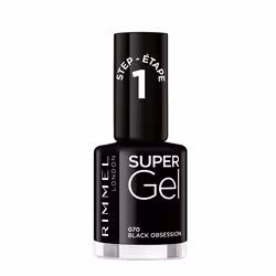 Rimmel Super Gel, 12 ml, Noir, Black Obsession, Coloration, Opaque, Brosse