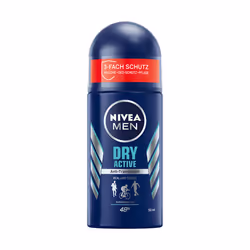 NIVEA Dry Active, Hommes, Anti-transpirant, Déodorant roll-on, Boîte, 50 ml, 48 h