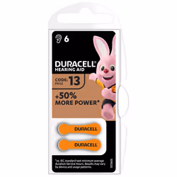 Duracell Piles auditives 13, Batterie à usage unique, Zinc-Air, 1,45 V, 6 pièce(s), 300 mAh, 4 année(s)