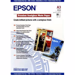 Epson Pap Photo Premium Semi Glacé A3 (20f./251g), Semi brillant, 251 g/m², A3, Blanc, 20 feuilles, Stylus Photo 1200, Stylus ...