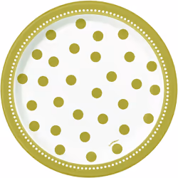 Unique Party 49584, Assiette, Rond, Papier, Or, Blanc, Motif, 8 pièce(s)