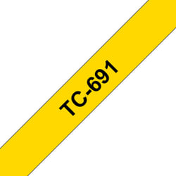 Brother Cassette à ruban pour étiqueteuse TC-691 originale – Noir sur jaune, 9 mm de large