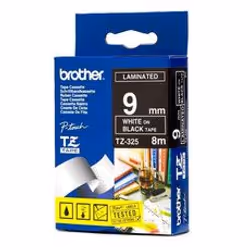 Brother TZ-325, Blanc sur noir, TZ, Noir, Transfert thermique, Gloss, Brother