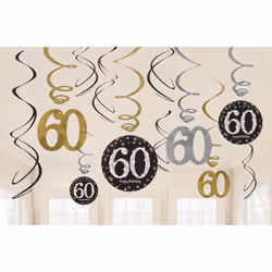 Amscan 670480, Feuille, Papier, Noir, Or, Argent, Anniversaire, 610 mm, 12 pièce(s)