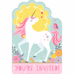 Amscan 8 Invitations & Enveloppes Magical Unicorn, 3 an(s), Carton, Papier, Multicolore, 16 pièce(s)