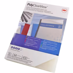 GBC Plats de couverture PolyClearView A4 450 mic granité (50), A4, PVC, Transparent, 0,45 mm, 50 pièce(s)