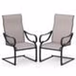 COSTWAY Lot de 2 Chaises de Jardin à Ressorts en ‘C’ Siège et Dossier Haut en Tissu Maillé Accoudoirs pour Patio Cour Piscine