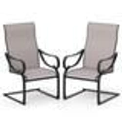 COSTWAY Lot de 2 Chaises de Jardin à Ressorts en ‘C’ Siège et Dossier Haut en Tissu Maillé Accoudoirs pour Patio Cour Piscine
