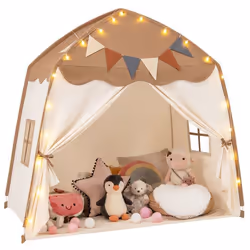 Tente de Jeu pour Enfants COSTWAY-Drapeaux et Guirlandes Lumineuses-Fenêtre Respirante-Lavable en Machine-157 x 98 x 148 cm-B ...
