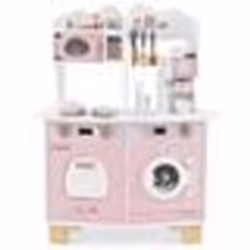 COSTWAY Cuisine pour Enfant 3 Ans+ avec 12 Accessoires Zone : Cafetièree Micro-ondes Four Machine à Laver Rose