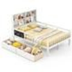 COSTWAY Cadre de Lit Solide en Bois pour Enfants avec 2 Tiroirs Bibliothèque et Tableau Noir 10 Lattes pour Garçons et Filles