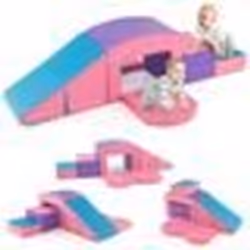 6 Blocs de Construction en Mousse EPE COSTWAY-Housse en Cuir Imperméable Amovible-Jeu d’Escalade pour Enfants de 12+ Mois-Ros ...