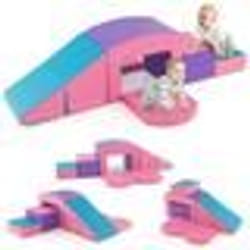 6 Blocs de Construction en Mousse EPE COSTWAY-Housse en Cuir Imperméable Amovible-Jeu d’Escalade pour Enfants de 12+ Mois-Rose