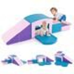 6 Blocs de Construction en Mousse EPE COSTWAY-Housse en Cuir Imperméable Amovible-Jeu d’Escalade pour Enfants de 12+ Mois-Violet
