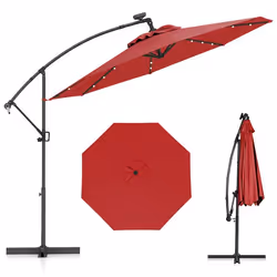 Parasol Déporté φ300 x 245cm - COSTWAY - avec 32 LED - Base Croisée - Réglage dInclinaison - Manivelle - Rotation à 360° -Rou ...