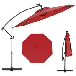 Parasol Déporté φ300 x 245cm - COSTWAY - avec 32 LED - Base Croisée - Réglage dInclinaison - Manivelle - Rotation à 360° -Rouge