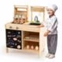 COSTWAY Cuisine en Bois pour Enfants de 3 Ans+ avec 25 Accessoires Tableau Noir et Rangements