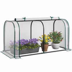 COSTWAY Mini Serre de Jardin Porte à Fermeture Eclair Enroulable Housse de Protection Solaire en PE Imperméable en Métal Blan ...