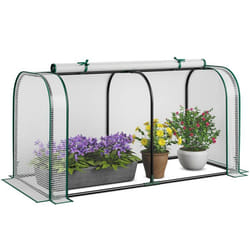 COSTWAY Mini Serre de Jardin Porte à Fermeture Eclair Enroulable Housse de Protection Solaire en PE Imperméable en Métal Blanc