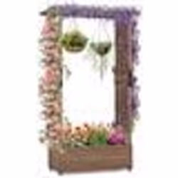 COSTWAY Jardinière avec Treillis Latéraux en Arc - Toit Suspendu Trou de Drainage Bois Sapin Pré-huilé - 110 x 44 x 182 cm No ...