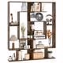 Bibliothèque Géométrique à 7 Niveaux COSTWAY 2 Kits Anti-Basculement Organisateur de Rangement dAffichage Marron Rustique