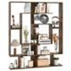 Bibliothèque Géométrique à 7 Niveaux COSTWAY 2 Kits Anti-Basculement Organisateur de Rangement dAffichage Marron Rustique