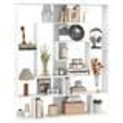 Bibliothèque Géométrique à 7 Niveaux COSTWAY 2 Kits Anti-Basculement Organisateur de Rangement Etagère dAffichage Ouvert Blanc