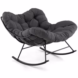 Fauteuil à Bascule dIntérieur et dExtérieur - COSTWAY - Surdimensionnée avec Coussin Rembourré - Cadre en Métal - Patio Jardi ...