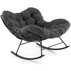 Fauteuil à Bascule dIntérieur et dExtérieur - COSTWAY - Surdimensionnée avec Coussin Rembourré - Cadre en Métal - Patio Jardin