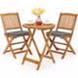COSTWAY Ensemble 3 PCS de Table Pliante et Chaises de Jardin Coussins Doux Gris Mobilier de Patio pour Véranda Balcon Terrass ...