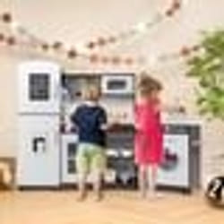 COSTWAY Cuisine dAngle XXL pour Enfants de 3 Ans+ 8 Accessoires avec Téléphone  Machine à Glaçons Micro-Ondes Machine à Laver