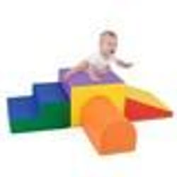 4PCS Blocs de Construction Bébé en Mousse EPE COSTWAY-Jouet d’Escalade-Housse PU Imperméable et Amovible-Grimper et Ramper-Orange