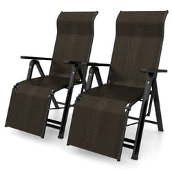 COSTWAY Lot de 2 Chaises Longues de Jardin Pliables en Rotin PE Dossier Réglable Fauteuil Inclinable pour Patio Terrasse Balcon