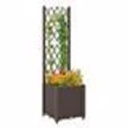 Jardinère Surélevée sur Pieds COSTWAY 40 x 40 x 140 cm Treillis pour Plantes Grimpantes Trous de Drainage Auto-arrosage Café
