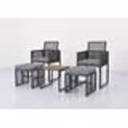 COSTWAY Ensemble de Meubles de Terrasse en Osier PE 5 PCS Table Basse en Bois dAcacia 2 Chaises de Jardin et 2 Poufs Coussins