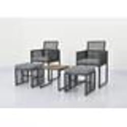 COSTWAY Ensemble de Meubles de Terrasse en Osier PE 5 PCS Table Basse en Bois dAcacia 2 Chaises de Jardin et 2 Poufs Coussins