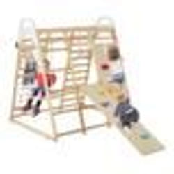 COSTWAY 8 en 1 Station de Jeu en Bois Enfants avec Toboggan Réversible Jeu dEscalade Montessori Charge 240KG 127x118x 138 cm
