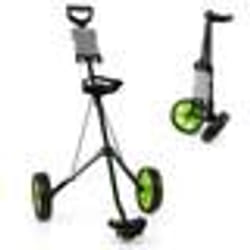 Chariot de Golf Pliable COSTWAY-2 Roues en EVA-Emplacements pour 4 Tees 4 Balls-Tableau de Score-Cadre Fer-Sangle Réglable-Vert