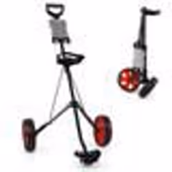 Chariot de Golf Pliable COSTWAY-2 Roue en EVA-Emplacements pour 4 Tees 4 Balls-Tableau de Score-Cadre Fer-Sangle Réglable-Rou ...