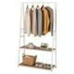 Portant à Vêtements COSTWAY-2 Étagères-4 Crochets-Porte-Manteaux Autoportant avec Cadre en Métal Robuste-Style Industrielle-Naturel