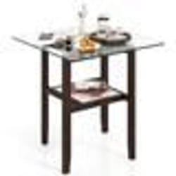 COSTWAY Table Basse en Verre Trempé à 2 Niveaux Cadre en Bois dHévéa Table Basse Salon Carrée de 61 cm our Chambre Bureau