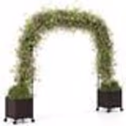 COSTWAY Jardinère 288CM 2 Boîtes de Plantation avec Arche de Jardin pour Plantes Grimpantes Trou de Drainage Roues Verrouilla ...