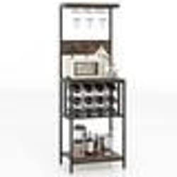 COSTWAY Buffet de Cuisine avec Supports à Verres Supports et Crochets pour Bouteilles de Vin Armoire de Bar à Vin pour Salon Pub