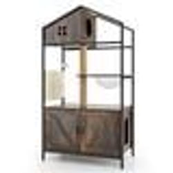 COSTWAY Arbre à Chat Multi-Niveaux 80x48x150cm Meuble Condo pour Chat Compartiment pour Bac à Litière Poteaux à Gratter et Tapis