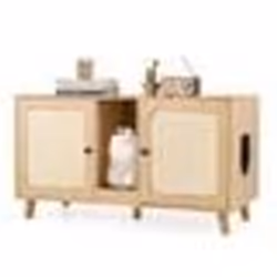 COSTWAY Meuble pour Chat 108 cm avec Bac à Litière Double Compartiments 2 Griffoirs en Sisal Planche à Gratter Naturel