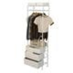 Porte Manteaux COSTWAY-3 Tiroirs Amovibles et Pliables-Tringle à 3 Positions-Cadre en Métal-Anti-basculement-55 x 28 x 176 cm-Blanc