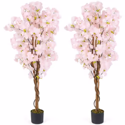 Lot 2 Arbres de Cerisier Artificiels 150 cm - COSTWAY - Fausse Fleur dans un Pot de Pépinière Décoration dIntérieur pour Mais ...