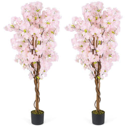 Lot 2 Arbres de Cerisier Artificiels 150 cm - COSTWAY - Fausse Fleur dans un Pot de Pépinière Décoration dIntérieur pour Maison