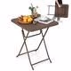 COSTWAY Table Pliable Carrée de Jardin 60 cm Plateau en Rotin Texturé en PEHD Plateau en Métal Poignée de Transport