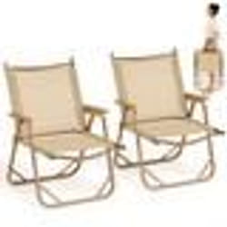 COSTWAY Lot de 2 Chaises de Jardin Pliantes avec Accoudoirs Cadre en Aluminium Charge 180 kg Légère Portable pour Camping Plage